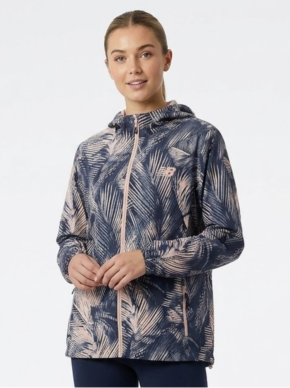 New Balance Navy & Blush Palm-Print Women's 2X Rain Jacket